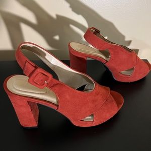 Burnt orange open toe heels size 9